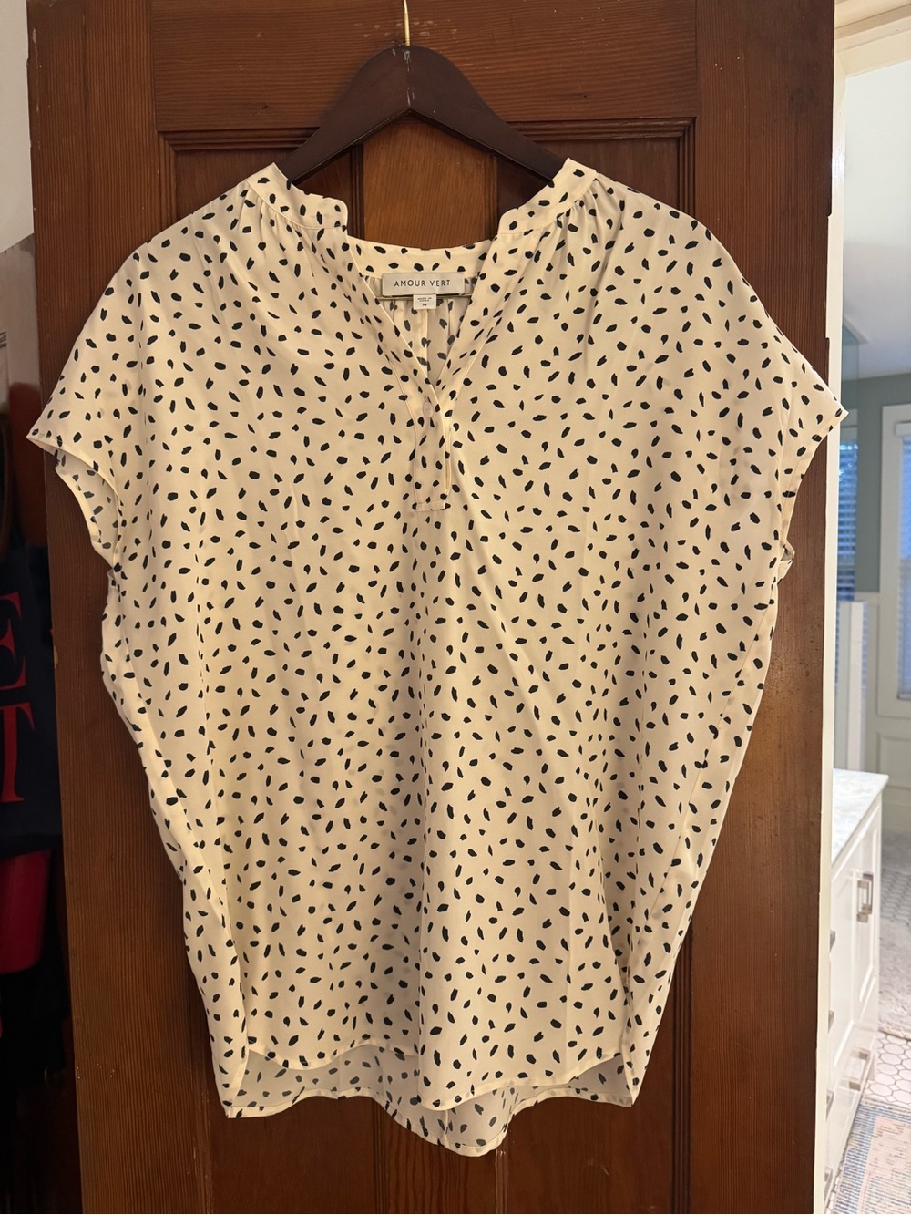 Amour Vert 100% Silk Blouse with Black Dot Print